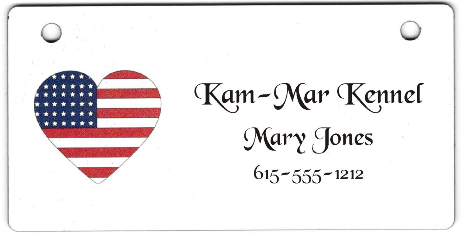 USA Flag in Heart Design Personalized 5″ x 2.5″ Dog Crate Tag FREE SHIPPING