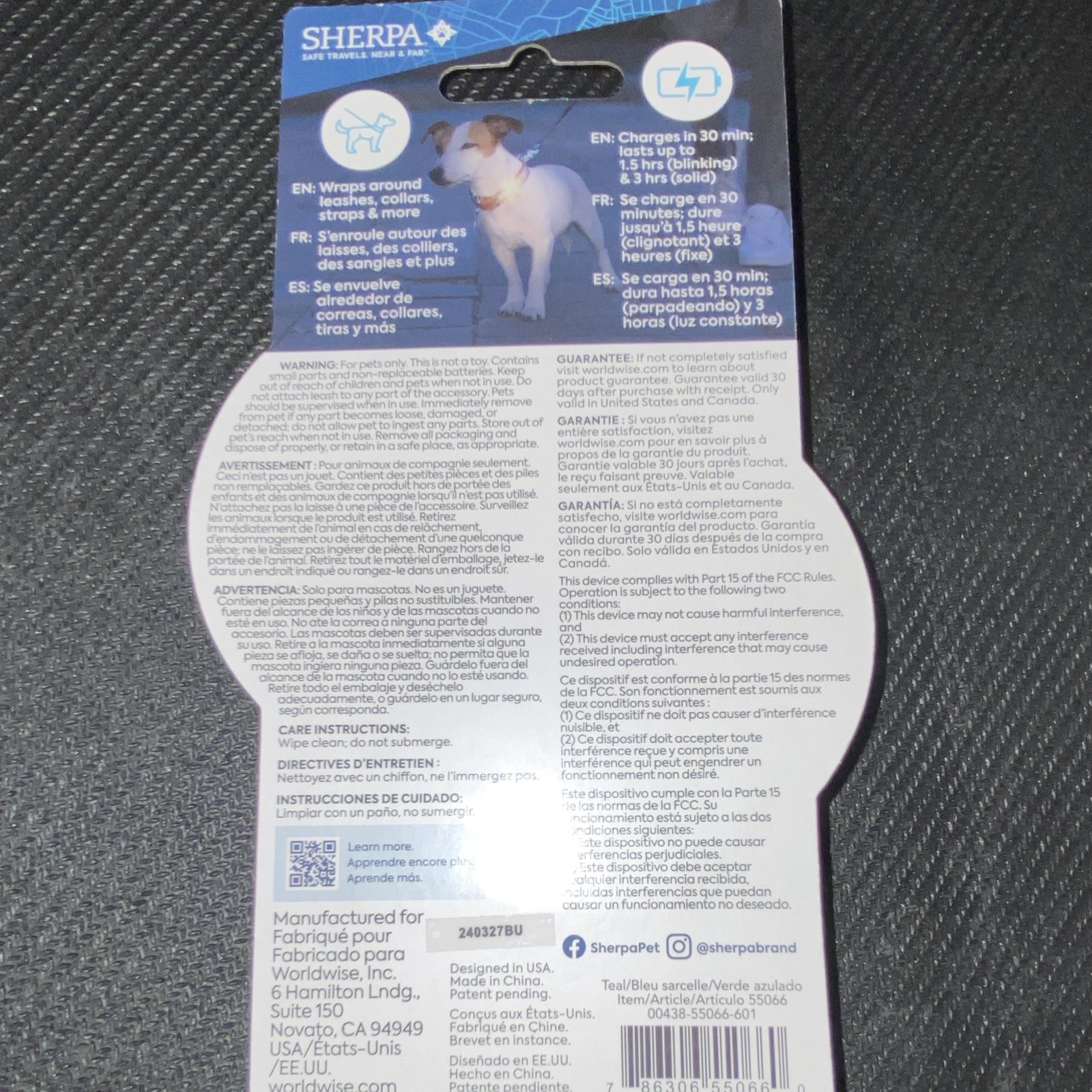 Sherpa See Me Rechargeable LED Safety Light Collar Charm, Water-Resistant Blue