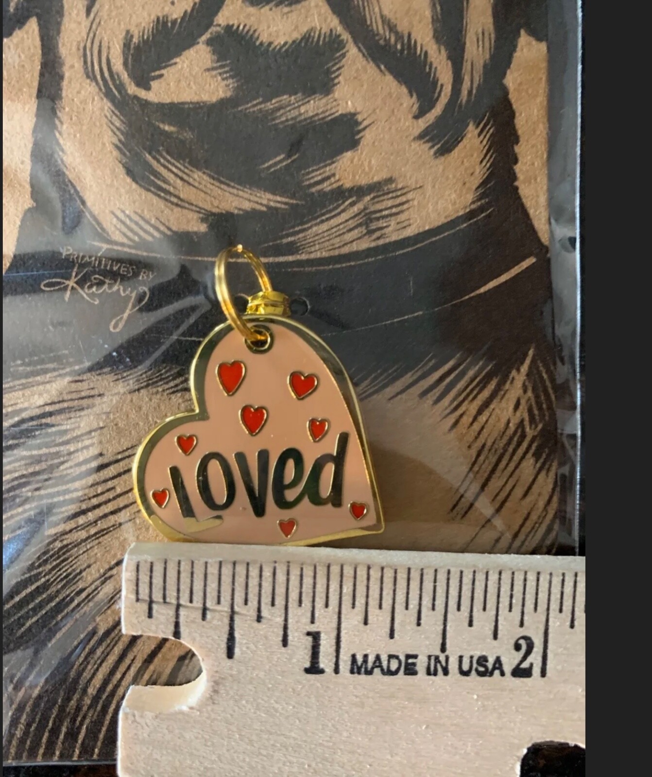 New Primitives by Kathy LOVED Metal Enamel Collar Pink Heart Love Charm Dog NWT