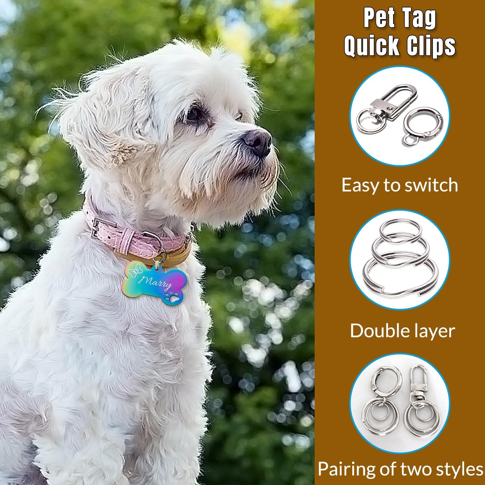 Dog Tag Clips for Collar,with 15Pcs Replaceable Dog ID Name Tag Ring Clip Dog…