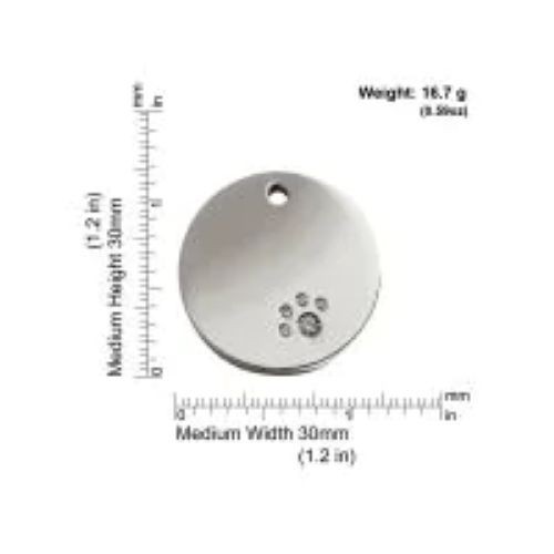Red Dingo Pet Dog Cat ID Tag Diamante Cubic Zirconia Round Circle Free Shipping
