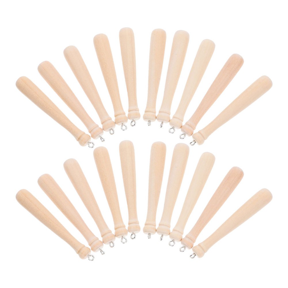 55 Pcs Baseball Keychain Pendant Wood Pendants for Jewelry Making