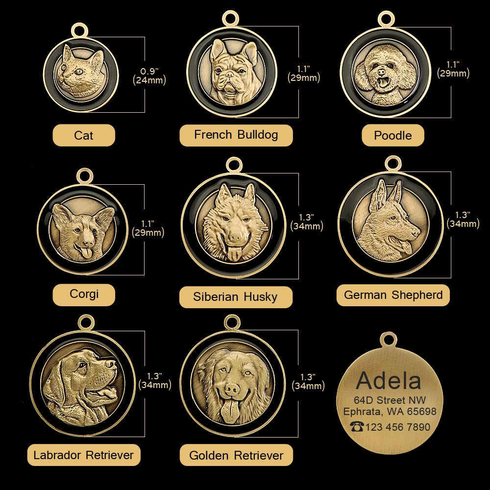 Customized 3D Brass Dog Tags Personalized Pet Puppy ID Name Number Engraved Free