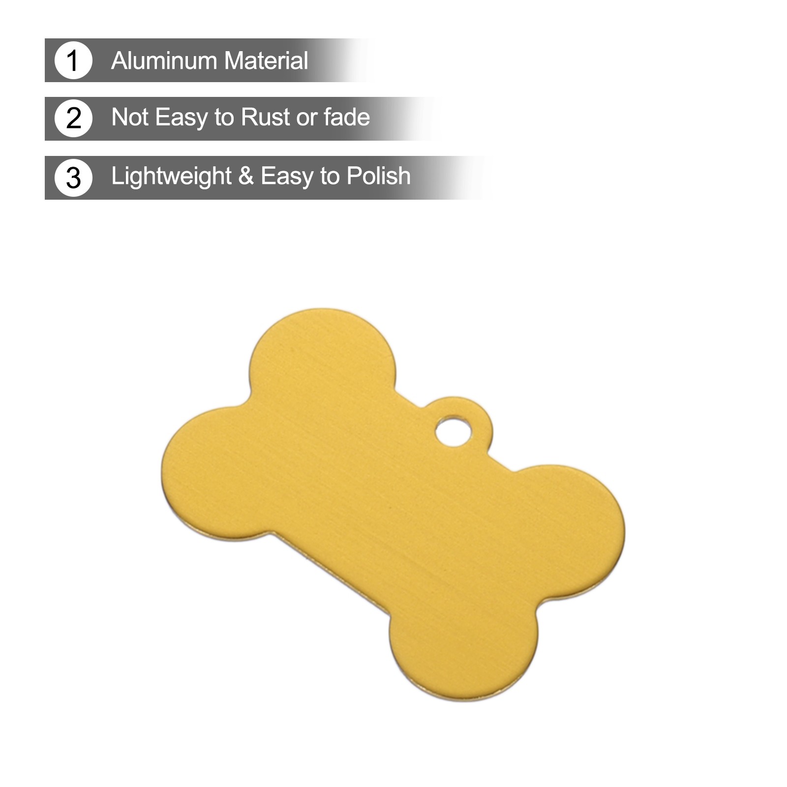 Bone Shaped Dog Tag Pet ID Tags, 1.5″x1″ Metal Yellow Blank with Ring, 10pcs