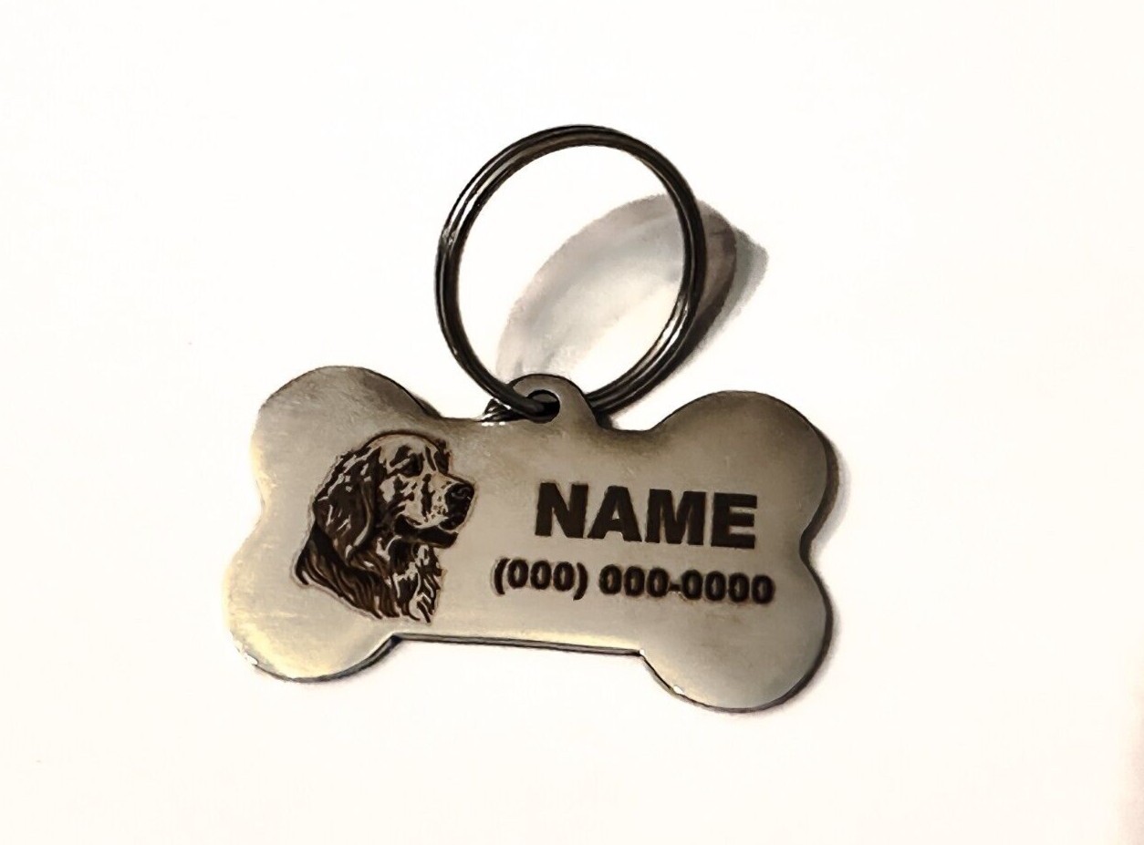 Golden Retriever Dog Pet Name TAG BONE (1.96in x 1.1in) Custom ENGRAVED DOG NAME
