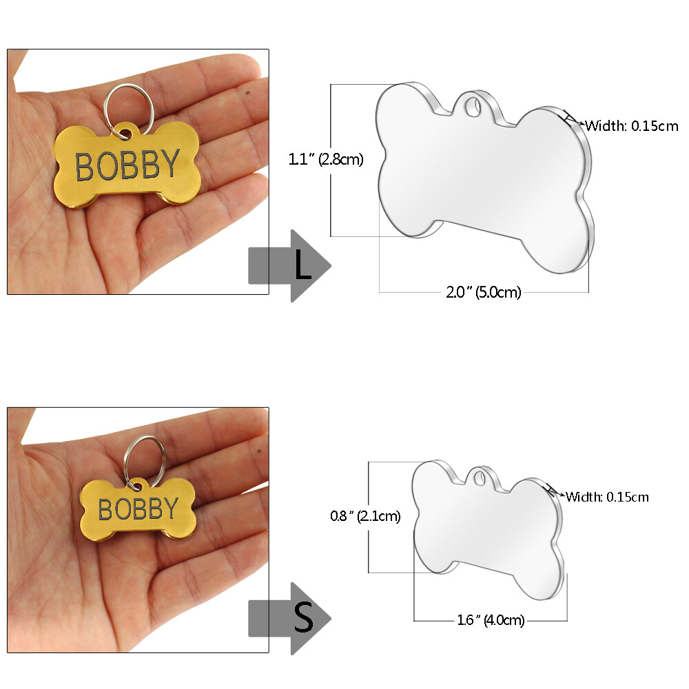 Stainless Steel Personalized Dog Tag Bone Shape Pet Dog ID Name Phone Engraved