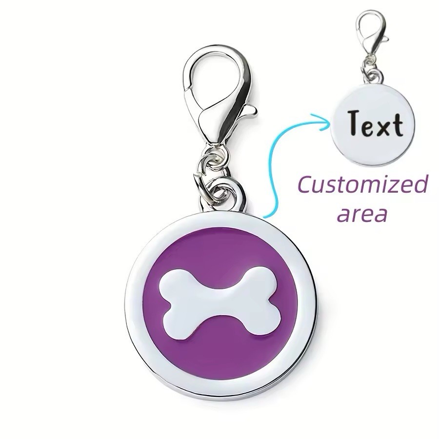 1pc Personalized Customized Dog Bones Silver Round Shaped Pet ID Tag