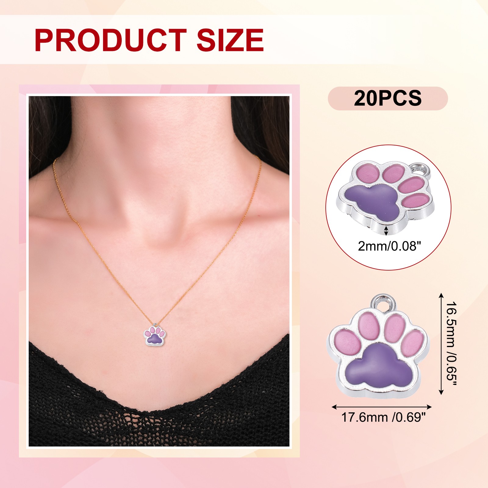 Enamel Paw Print Charm, 20Pcs Alloy Enamel Pendants, Rose Red/Purple