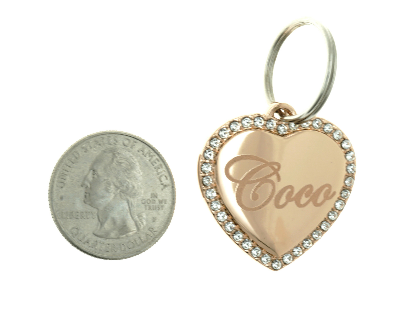 Custom Engraved Personalized Rose Gold Plated Heart CZ Stones Dog Pet ID Tag