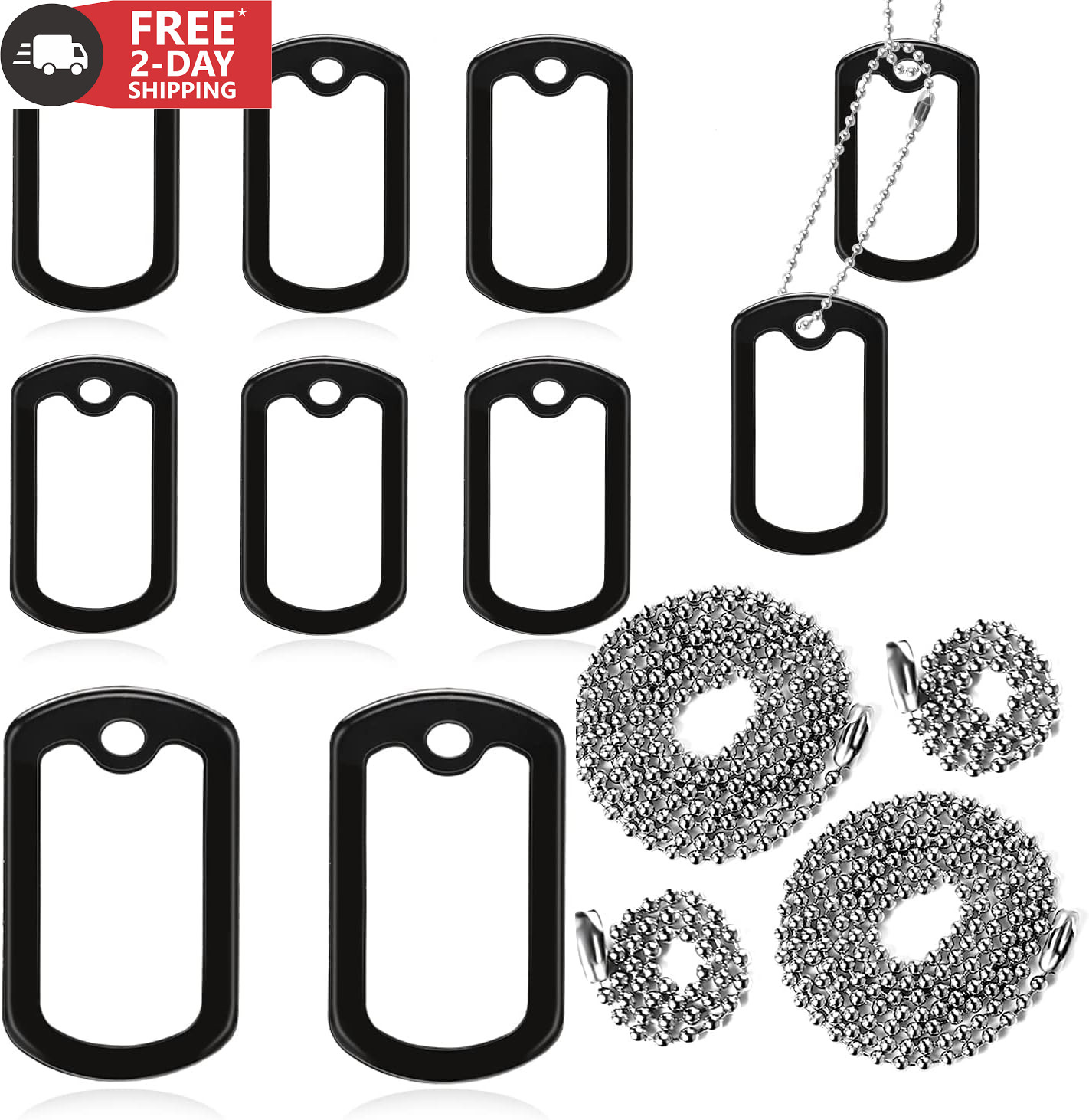 10 Pack Dog Tag Silencers, Black Engraved Tag Silicone Case with 4 Chains Army D