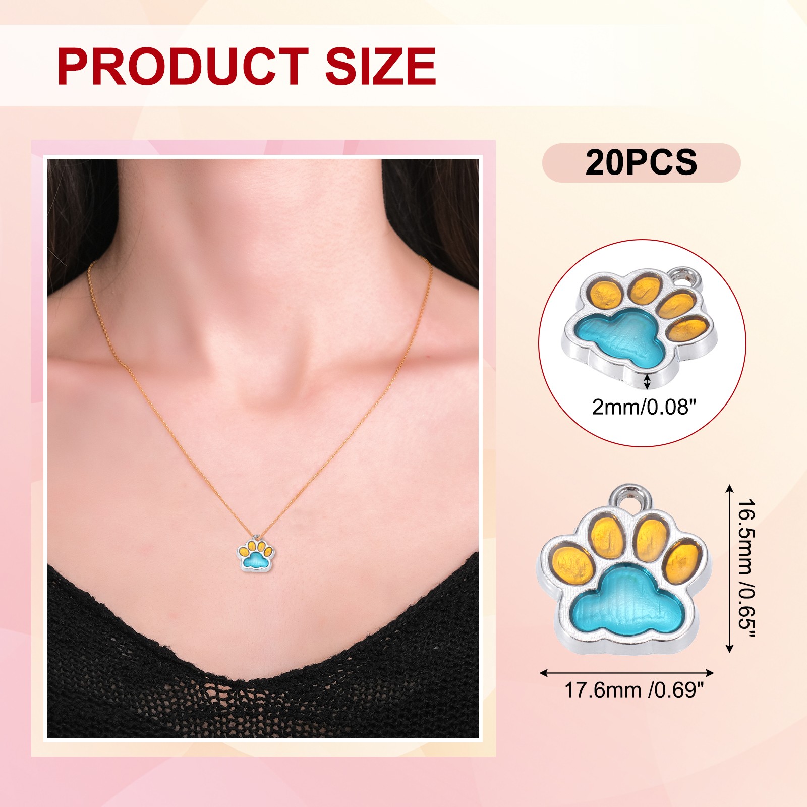 Enamel Paw Print Charm, 20Pcs Alloy Enamel Pendants, Yellow/Lake Blue
