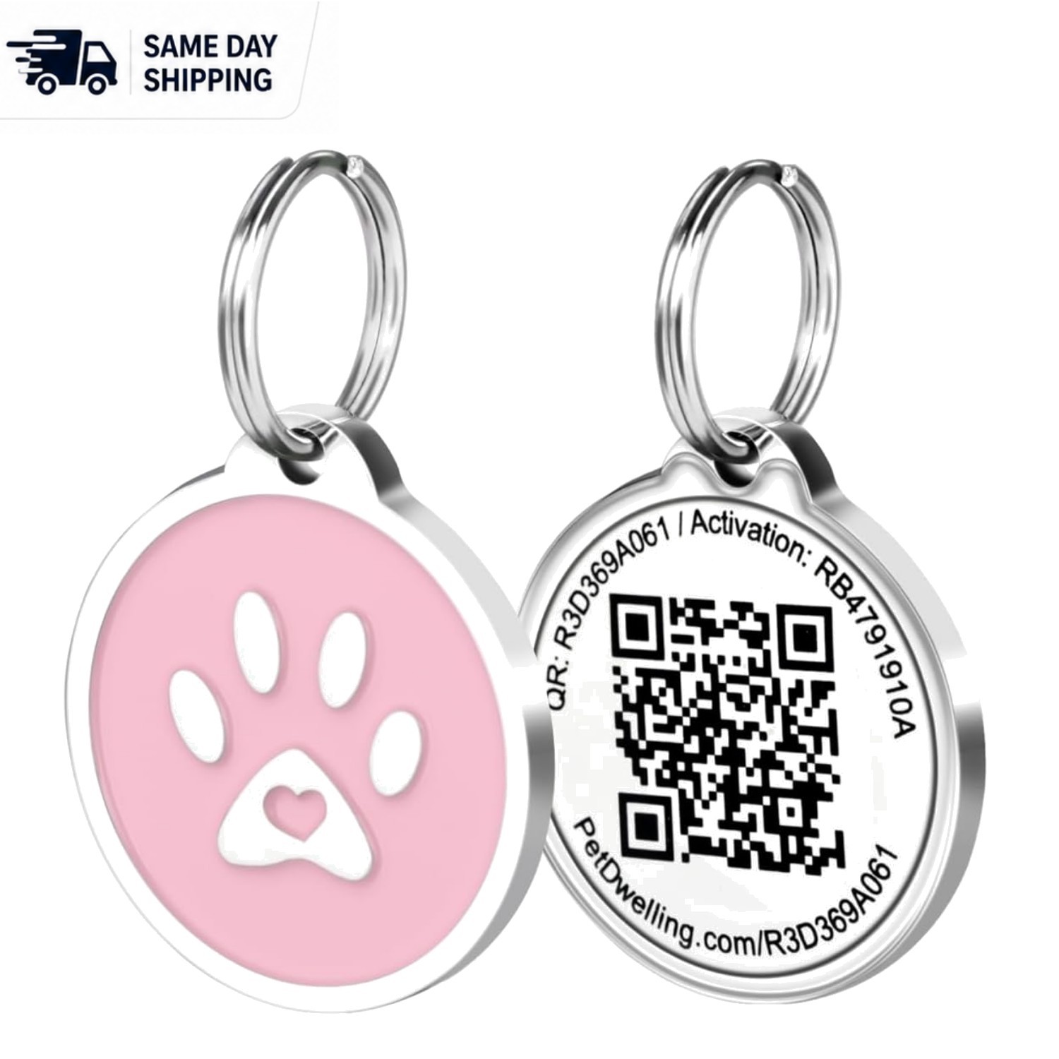 QR Pet Tag for Dogs & Cats – Instant Recovery Alerts & Online Profile Pink Paw