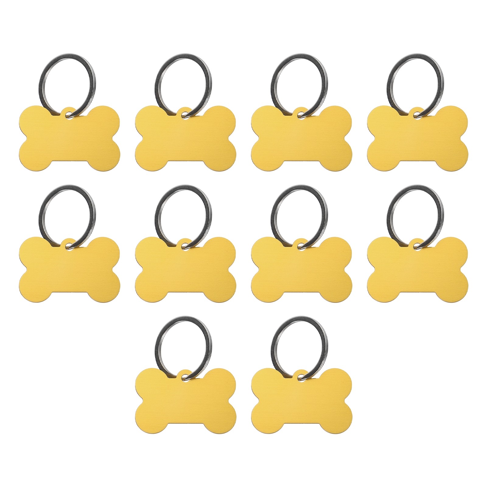 Bone Shaped Dog Tag Pet ID Tags, 1.5″x1″ Metal Yellow Blank with Ring, 10pcs