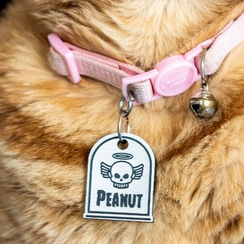 Goth Tombstone Personalized Dog Cat Pet ID Skull Charm Keychain Collar Human Tag