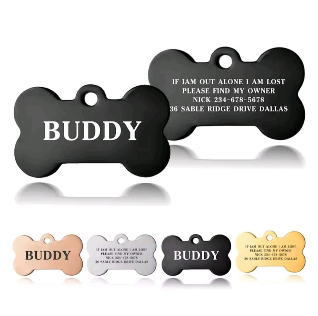 Custom Engraved Dog Cat ID Tag Personalized Pet Name Phone Number Bone Collar