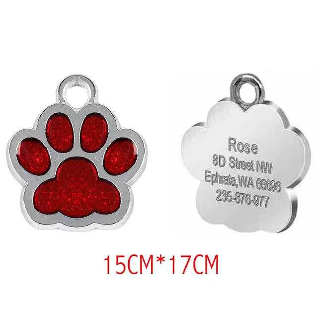 Personalized Dog Cat Tags Free Engraved Pet Puppy ID Anti-lost Name Paw Glitter