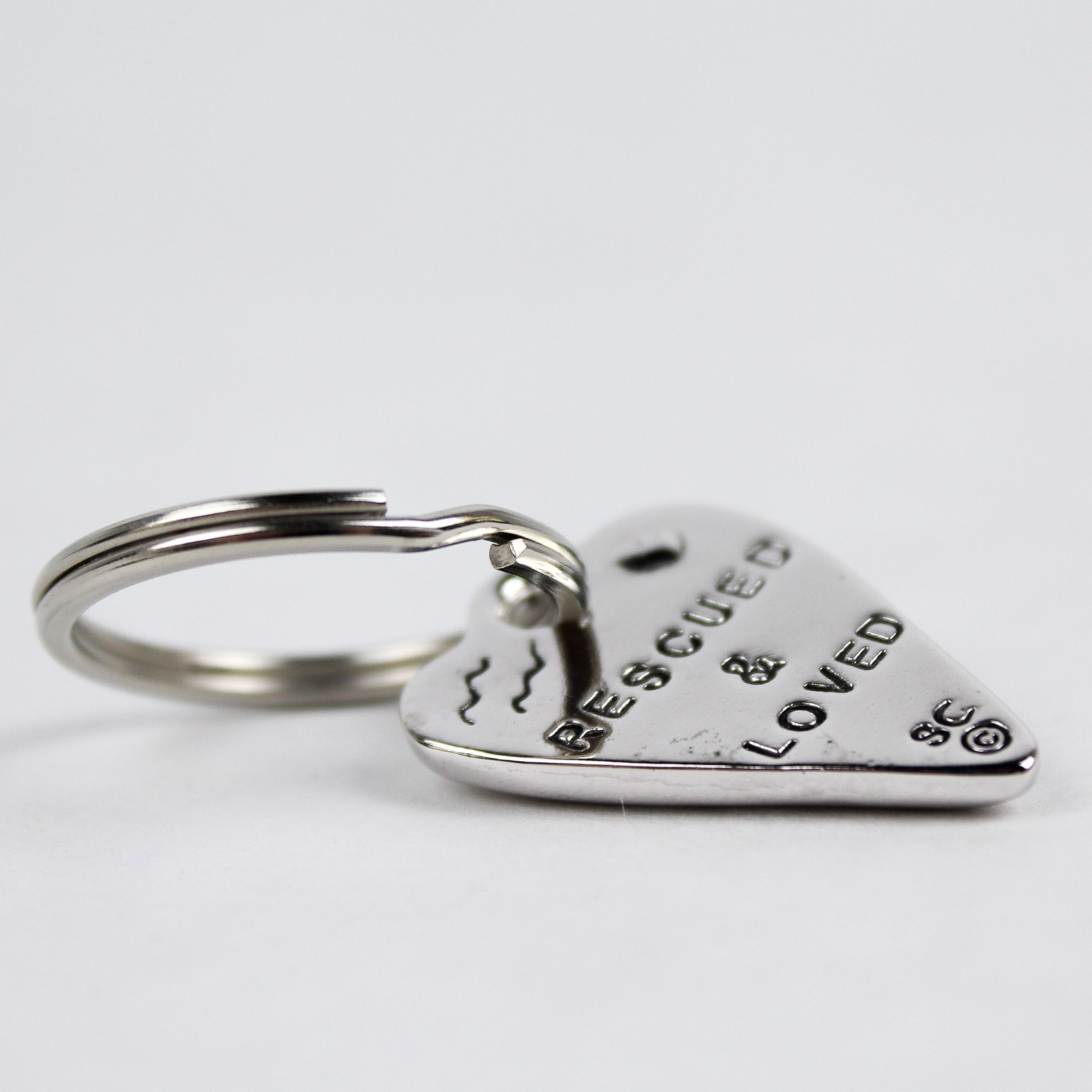 Engraved Silver Pet Collar Tag ‘Rescued & Loved’ with Paw Print for Dogs/Cats