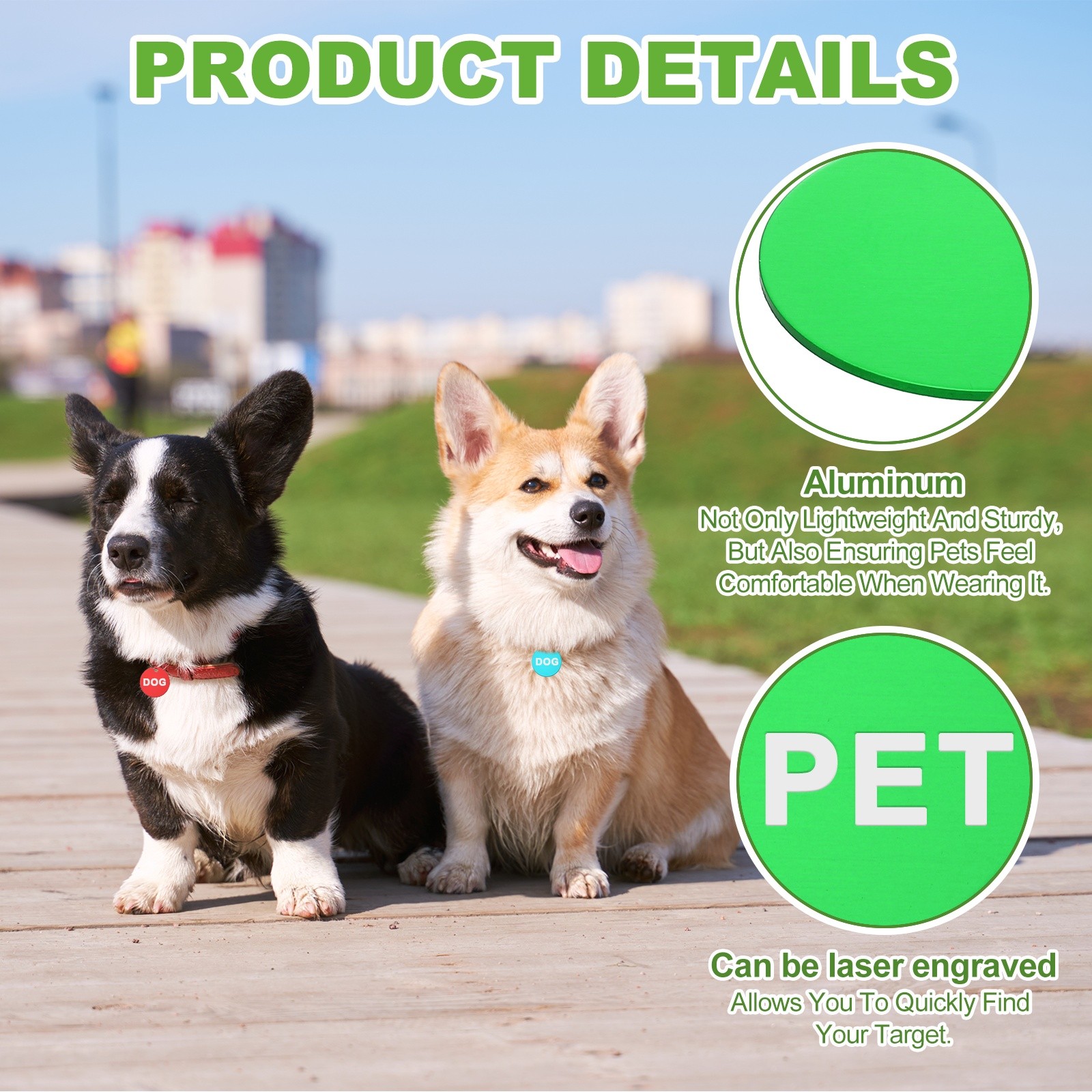 10pcs Dog Pet Tags 25mm Round Aluminum Engraving Blanks Tags, Green