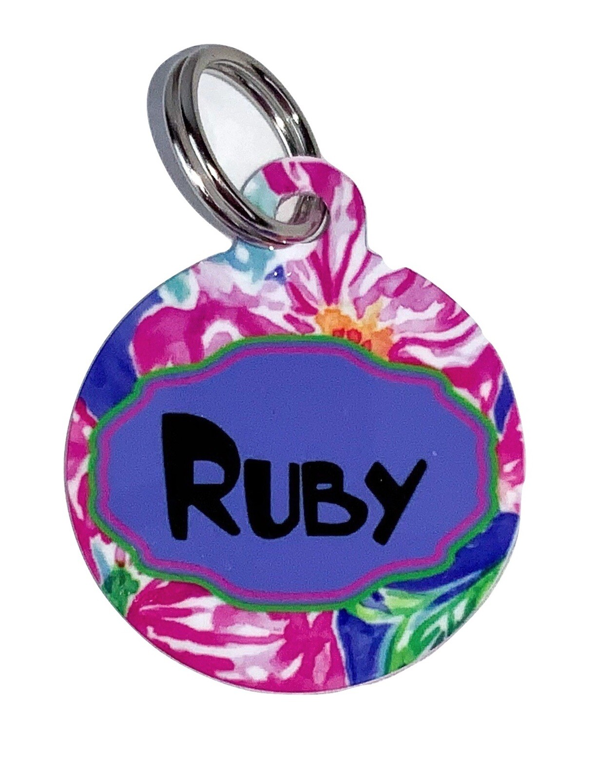 Pet ID Tag Floral Personalized Custom Double Sided Pet Tag w/name & number