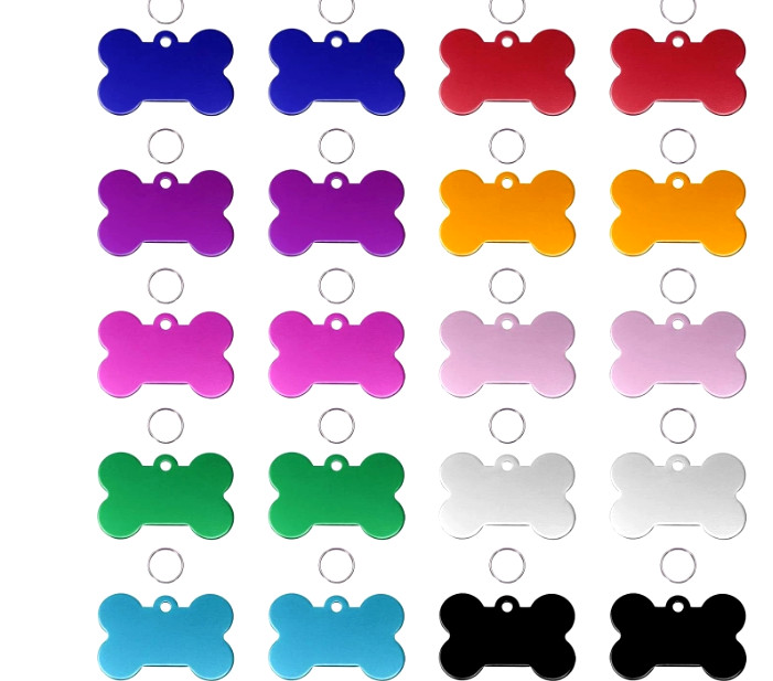 Multicolor Aluminum Pet ID Tags Set – 40 Durable, Double-Sided Bone Tags w/Rings