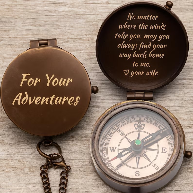 Personalized Engraved Compass Gift: Custom Working Vintage Antique Brass Pocket
