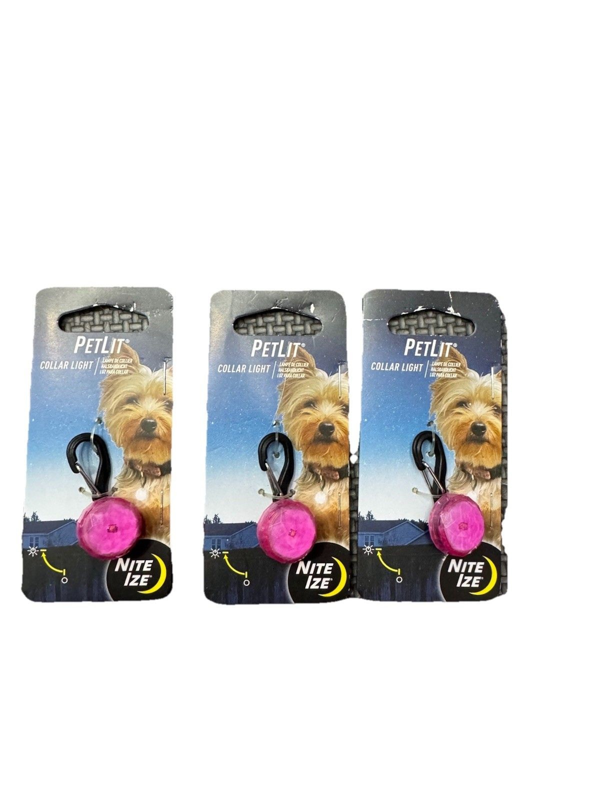 (RGB1) Nite Ize PetLit Collar Light Pink LED Clip-On Dog Safety Light Lot of 3