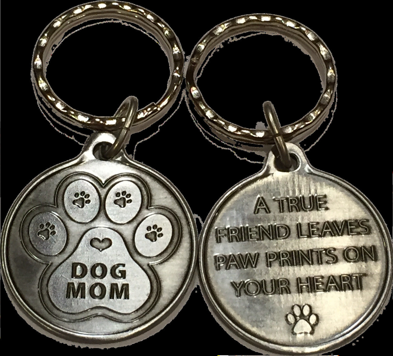 Dog Mom Paw Print Heart – A True Friend Dog Pet Key Chain Tag Keychain Pewter