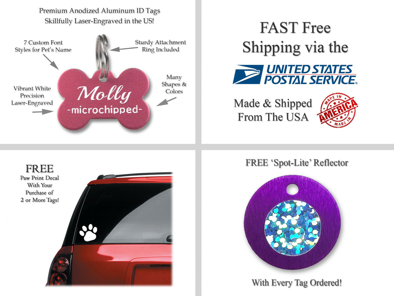 Pet ID Tags Custom Laser Engraved Unique Dog/Cat Aluminum Identification Tags