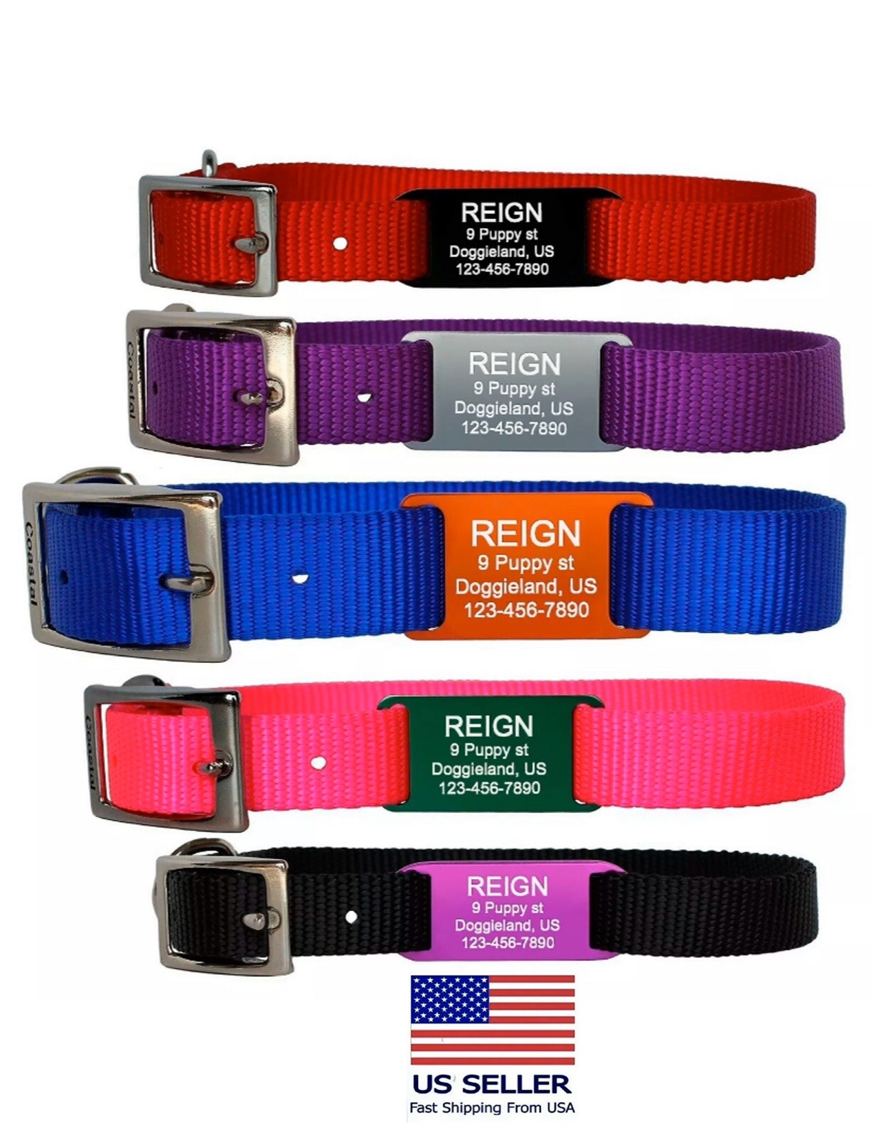 Custom ENGRAVED PET ID No jingle TAG SLIDE ON NOISELESS Dog Cat Puppy Kitty Tags
