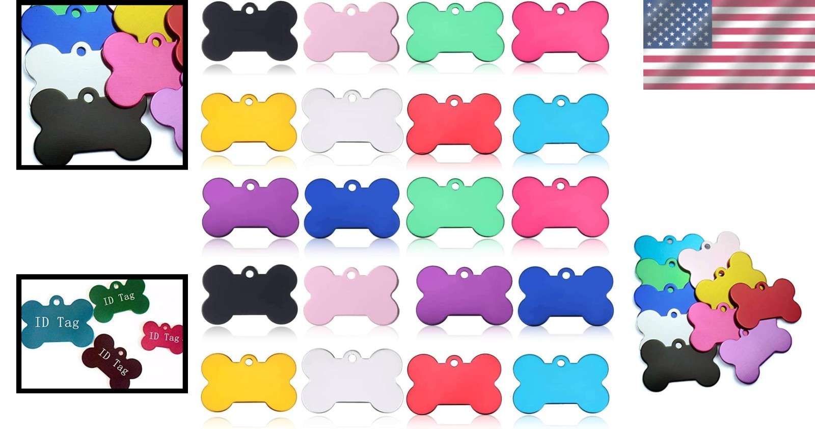 20 Pcs 38MM Double-Sided Bone Shaped Pet ID Tags for Dogs & Cats – Engravable