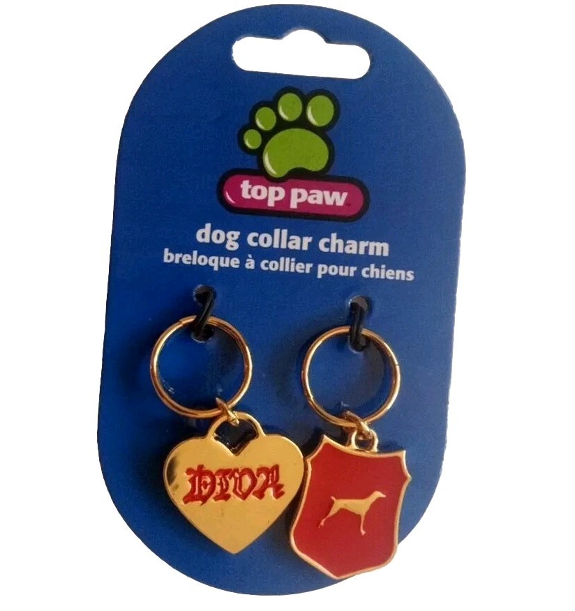 Dog Collar Charm Set Top Paw 2 Piece Diva Heart Gold Tone Metal New Bling Red