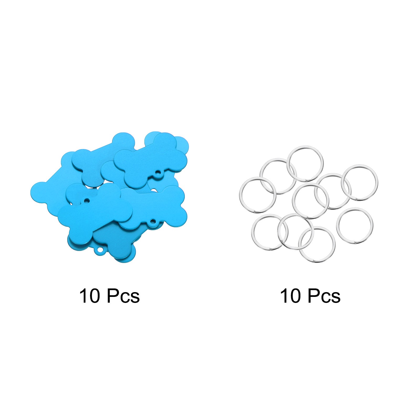 Bone Shaped Dog Tag Pet ID Tags, 1.5″x1″ Metal Lake Blue Blank with Ring,10pcs