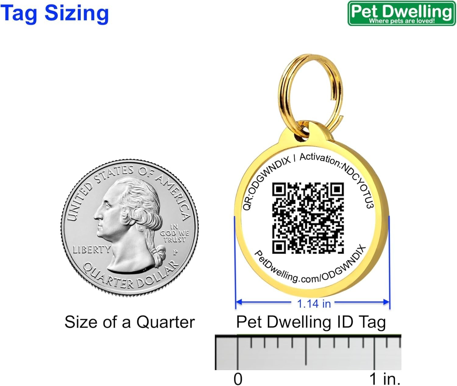 Gold and White QR Pet Tag – Instant Location Alerts for Dogs & Cats, 1.14″
