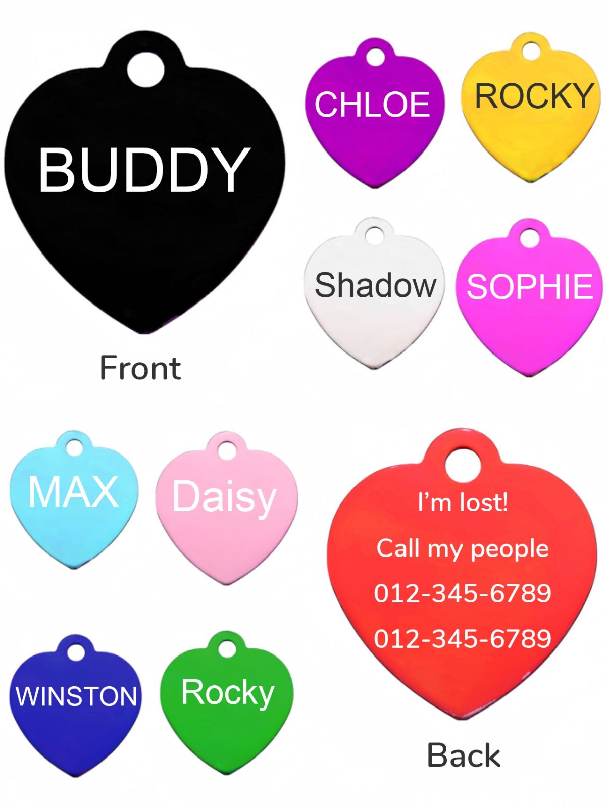 Customized Dogs CatsTags, Personalized Pet ID Name Tags, Aluminum Heart Tags