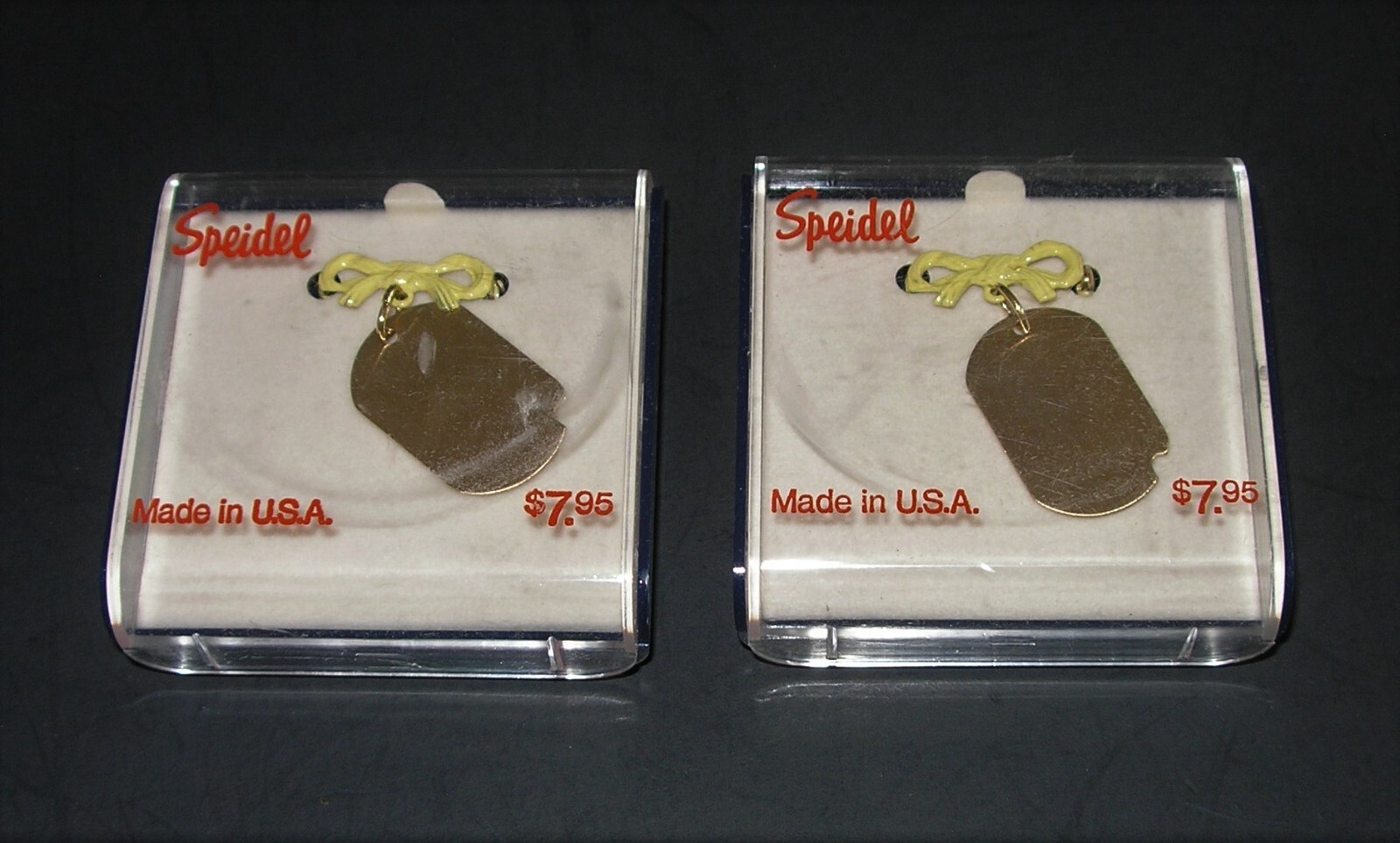 LOT of 2 Vintage New Old Stock Speidel Dog Name Tag Pendant Bowtie Necklace 9603