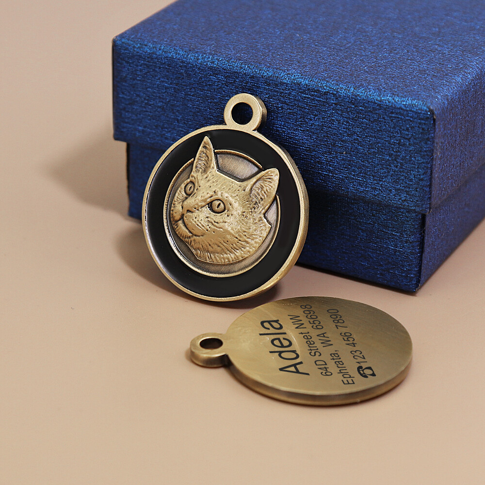 Personalized 3D Gold Dog Tag 8 Breeds Patterns Cat Bulldog Labrador Husky Poodle