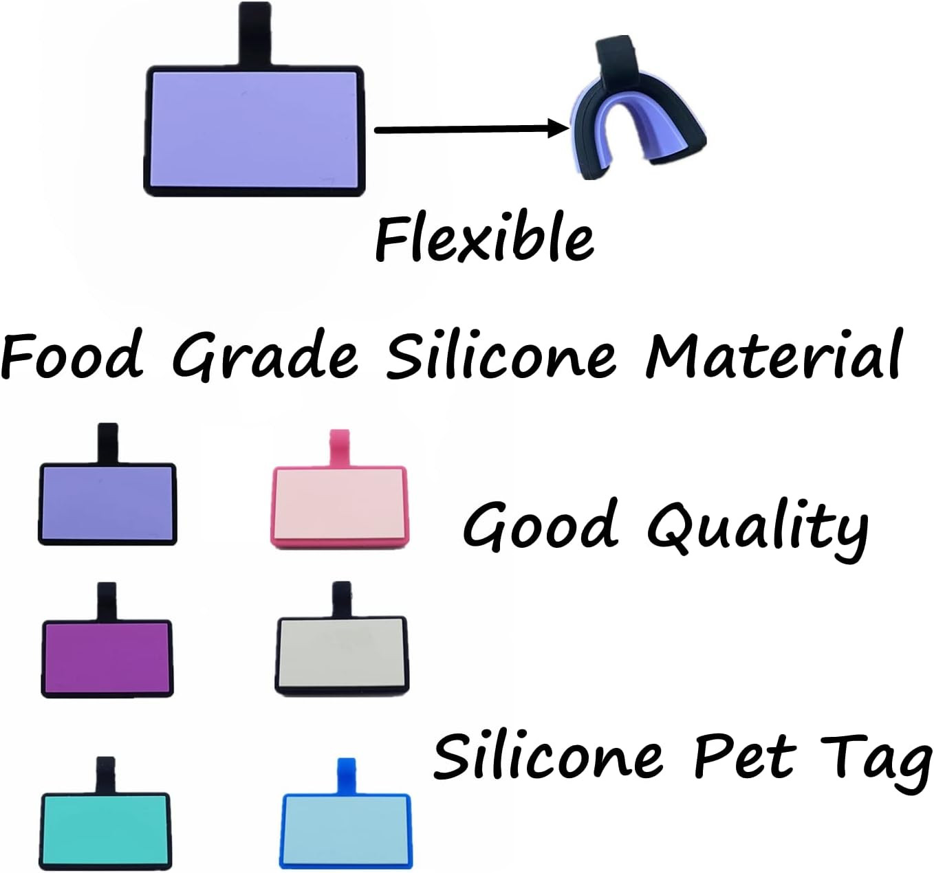 6 Pack Original Silent Square Shape Silicone Pet Tag,Modifiable ID Dog Tags,With
