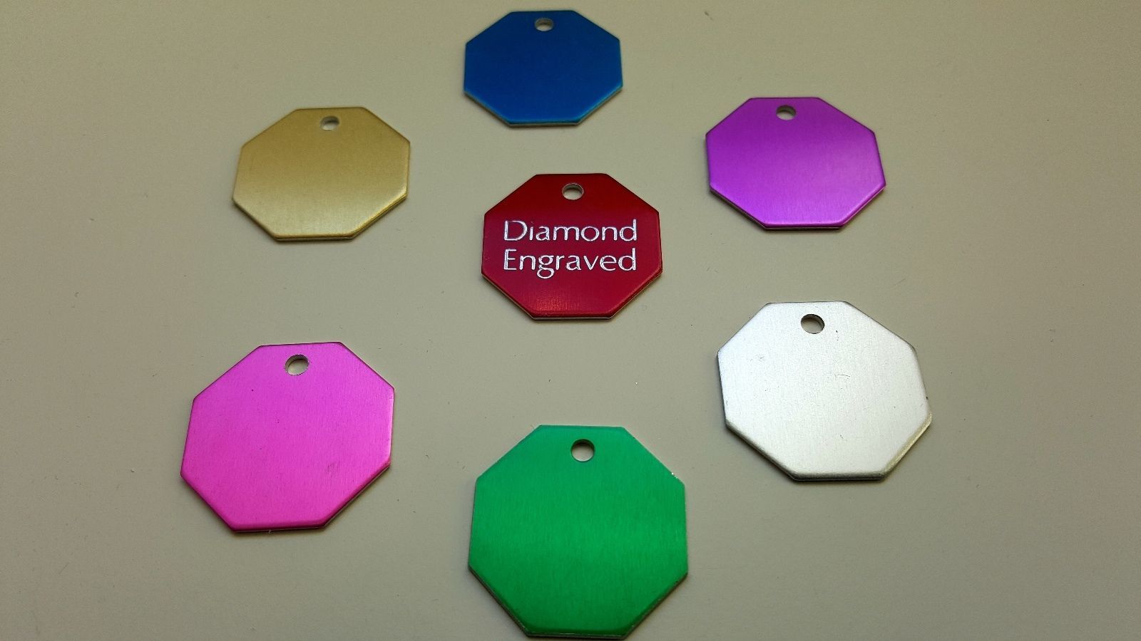 PET TAG OCTOGON SM(2.4CM) ID DOG TAG 2-SIDE PERSONALIZED DIAMOND ENGRAVED CUSTOM