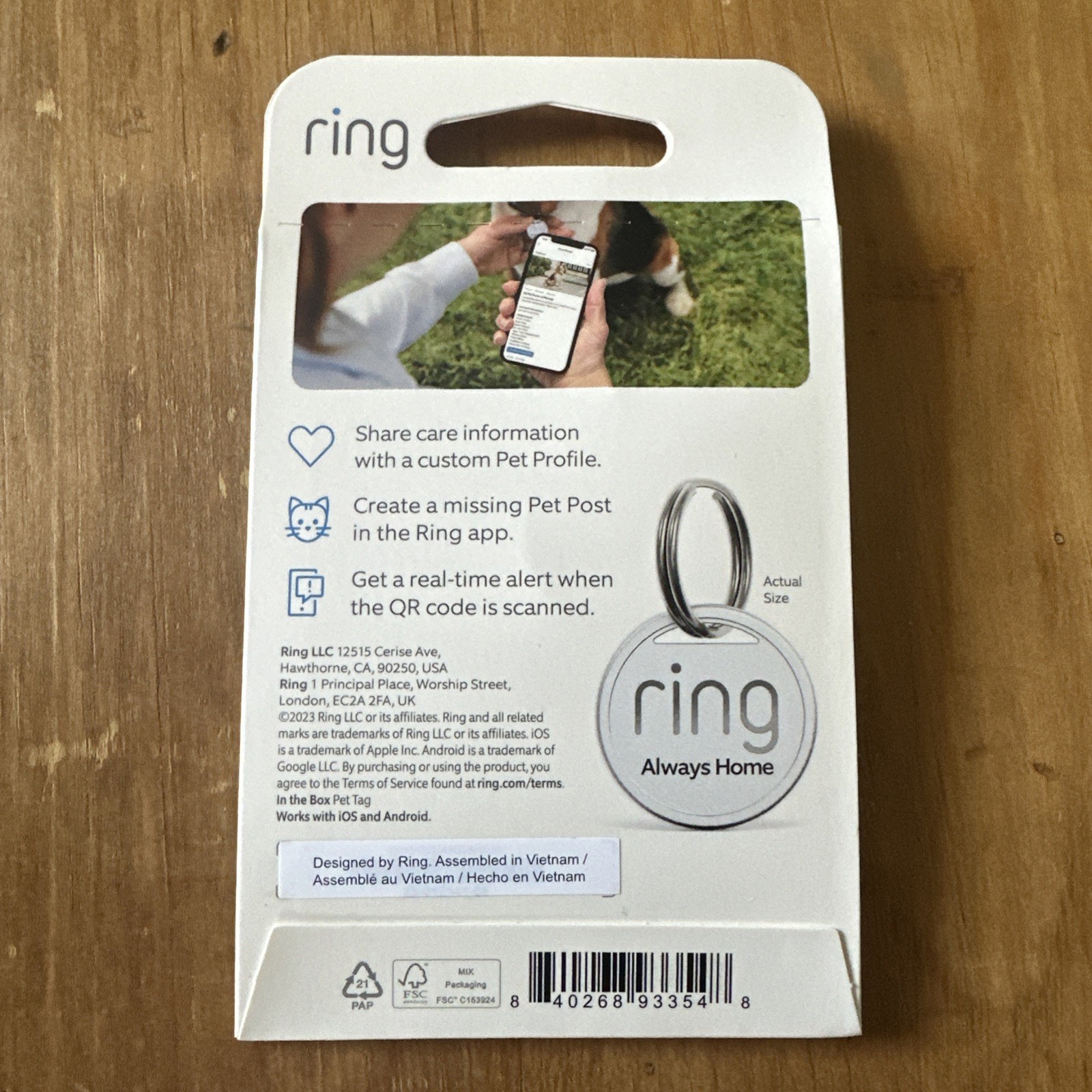 Ring Pet Tag | Easy-to-use tag with QR code | Real-time scan alerts | Shareable