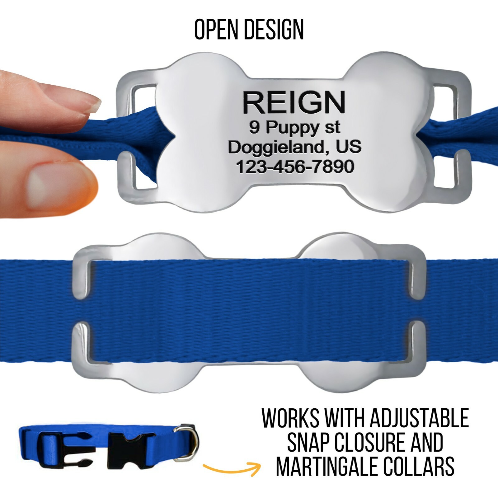 Custom Slide On Bone Dog Tag Silent Pet ID Collars Engraved Stainless Steel Dog