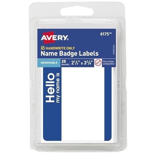 Avery Customizable Name Tags, Hello My Name is, 2-1/3″ x 3 25 Count (Pack of 1)