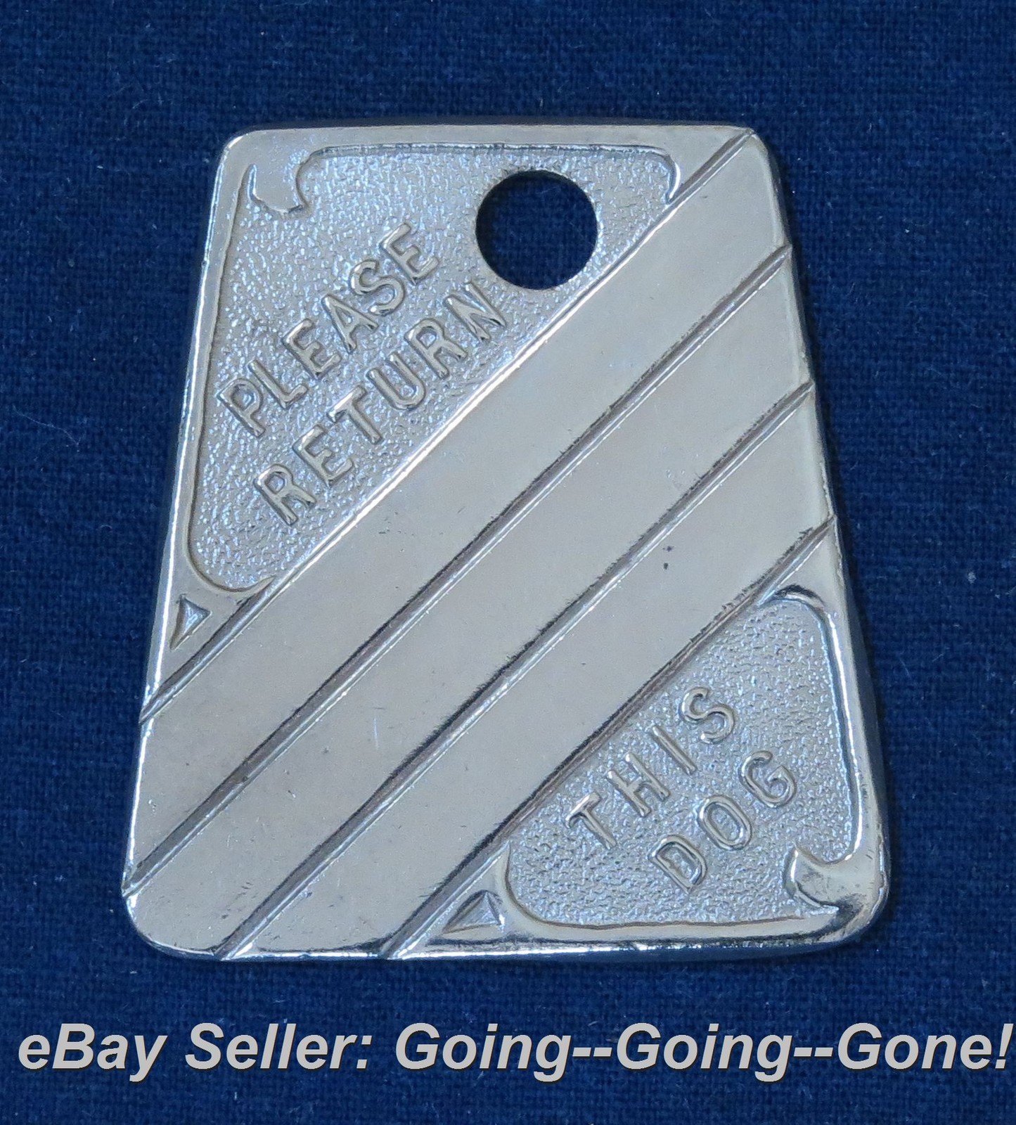 ANTIQUE DOG TAG DOG COLLAR CHARM PLEASE RETURN THIS DOG NICKEL SILVER TRAPEZOID
