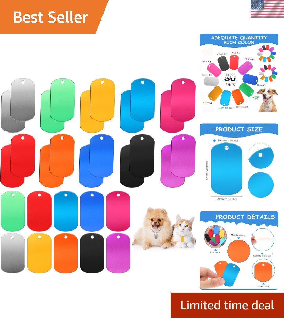 50 Multicolor Aluminum Dog Tags – Ideal for Metal Stamping & Personalization