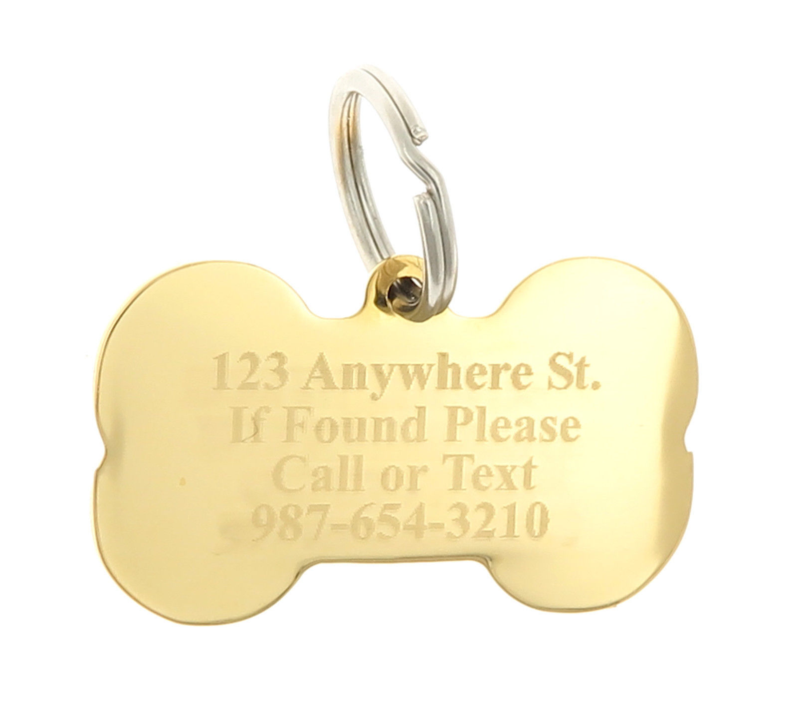 Custom Engraved Personalized Gold Bone Shape w/ CZ Dog Metal Tag Pet ID Name