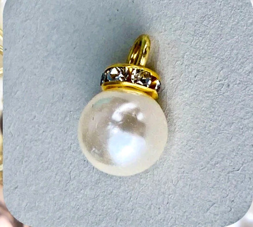 Pet Collar Pearl Crystal Jewelry,0.4″d White Faux Pearl,Crystals,Gold Metal Ring