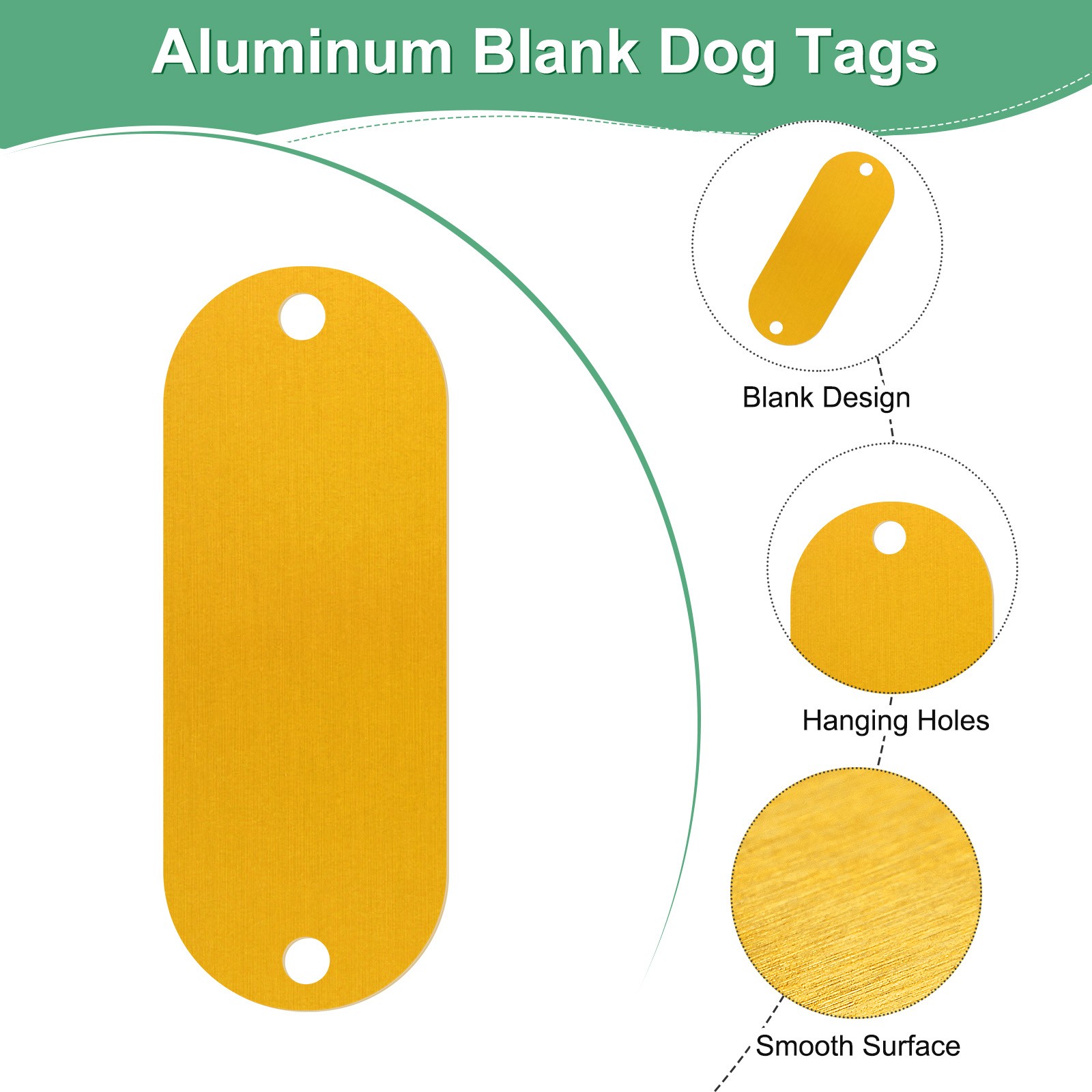 25-Pack 2″ x 0.75″ x 0.04″( L x W x T ) Blank Dog Tags [Yellow, 2 Holes]