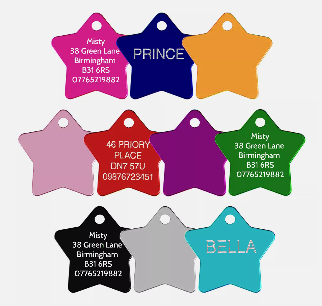 100pcs Wholesale Bulk STAR Pet Dog Cat Identification Name Tags Aluminum 9 Color