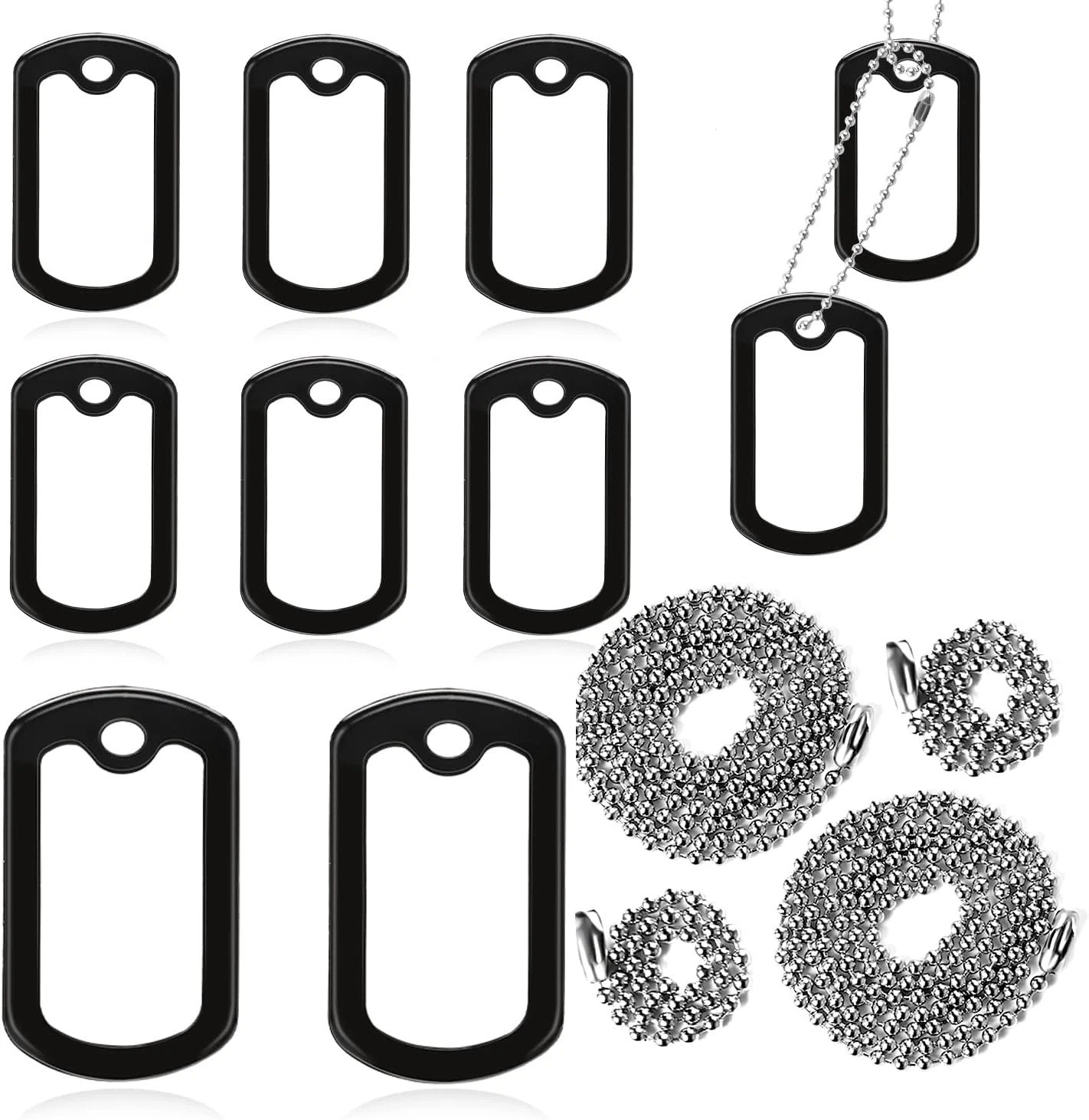 10 Pack Dog Tag Silencers, Engraved Dog Tag Silicone Case with 4 Chains Black…