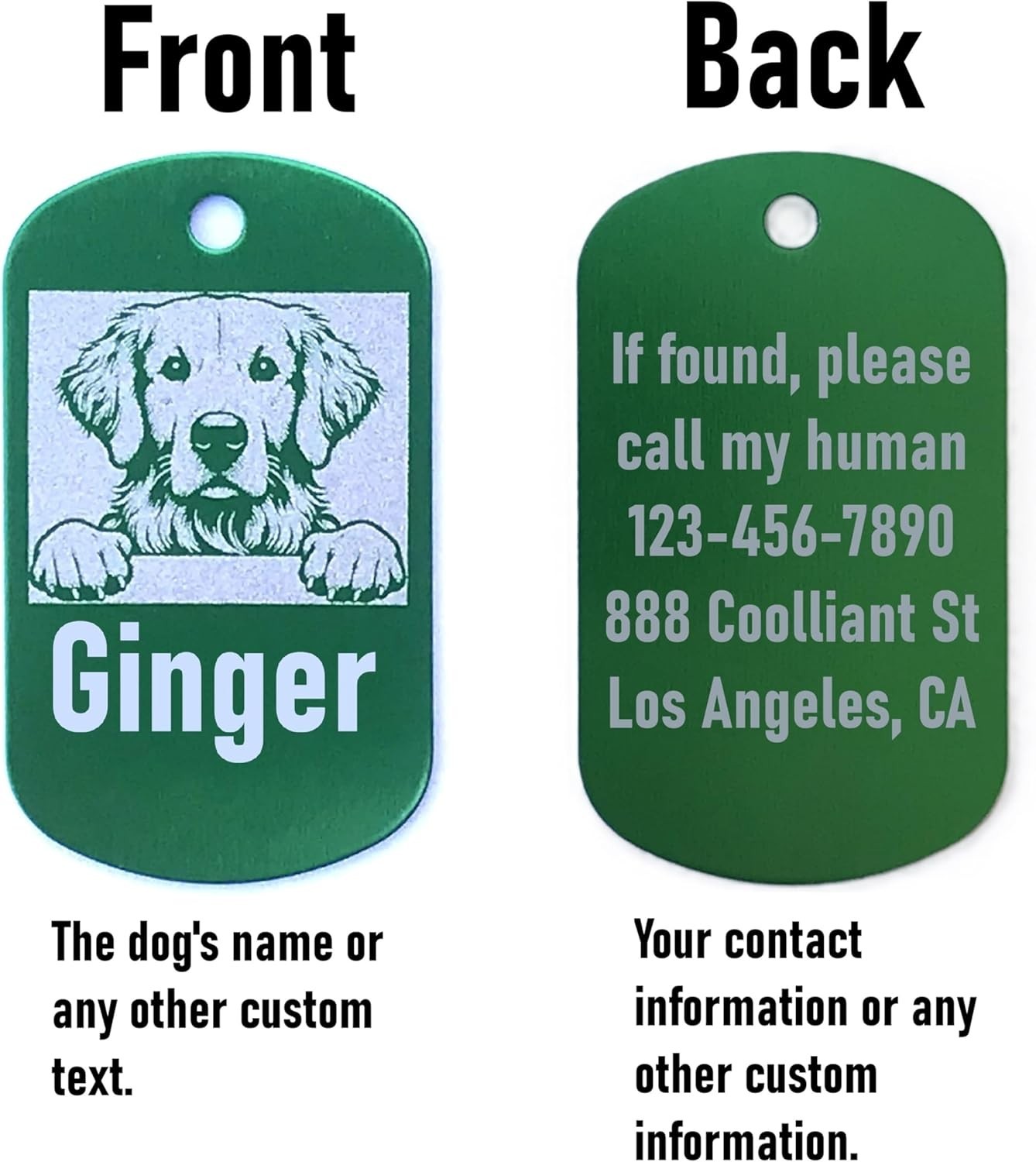 Military Style Personalized Golden Retriever Dog Name Tag -ID Tag for Pet Collar