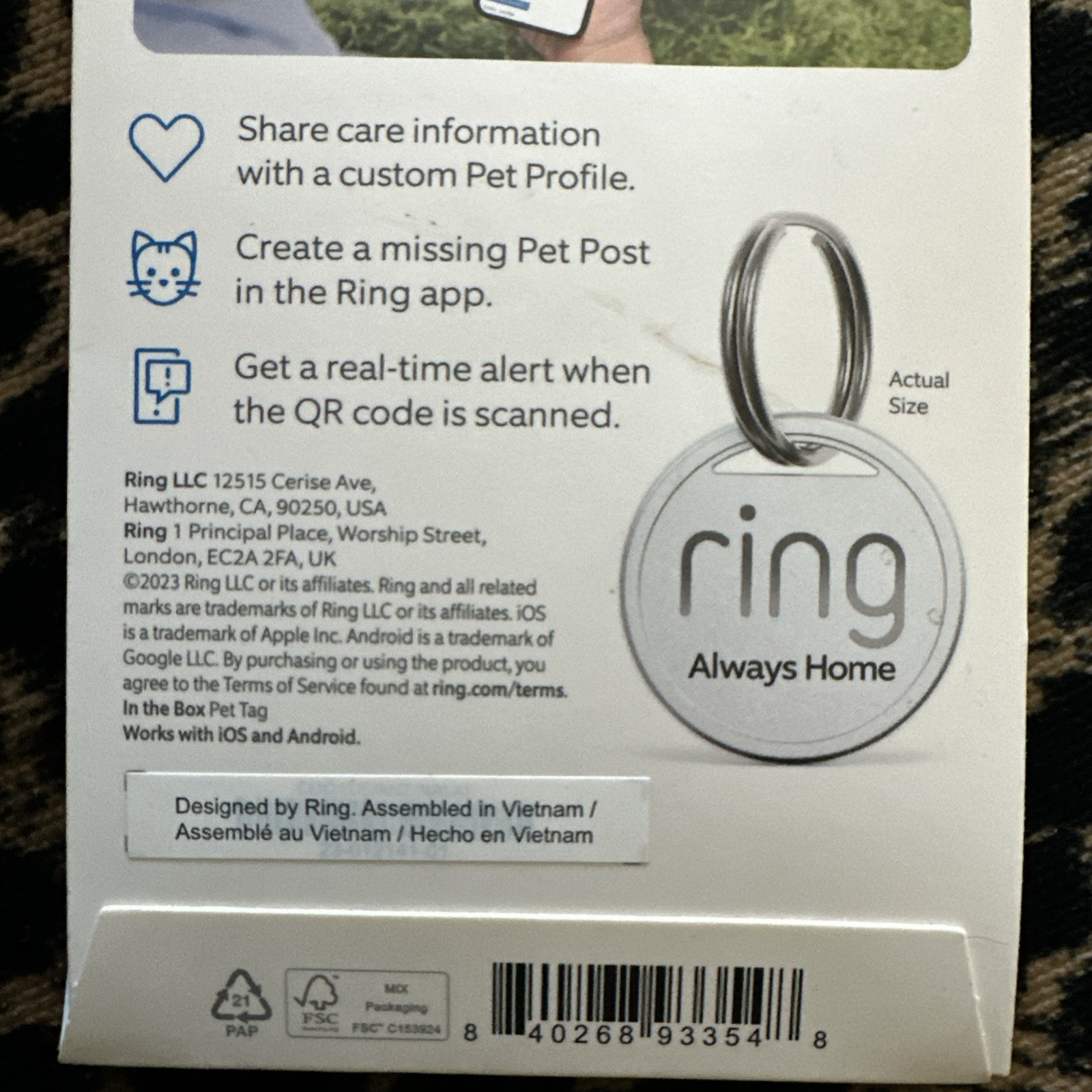 Ring Pet Tag | Easy-To-Use Tag with QR Code | Real-Time Scan Alerts | Shareable